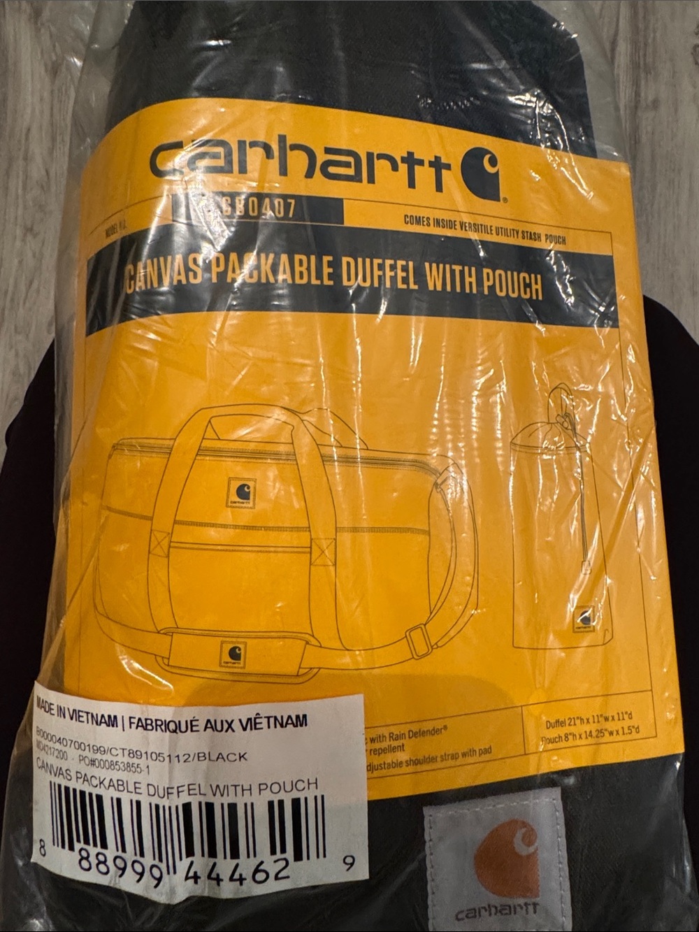 Carhartt Black Duffel Bag with Logo Patch and pouch - Picture 2 of 2